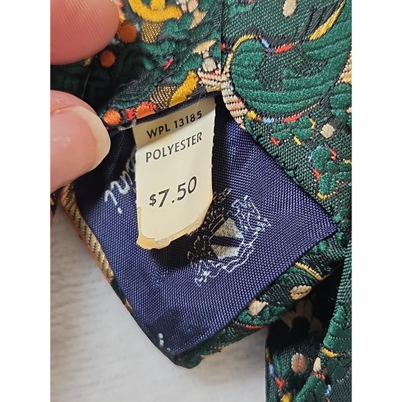 NEW! 1970s Mens Neckie VINTAGE Paisley Floral Green Orange Tapestry Oleg Cassini - Picture 8 of 12